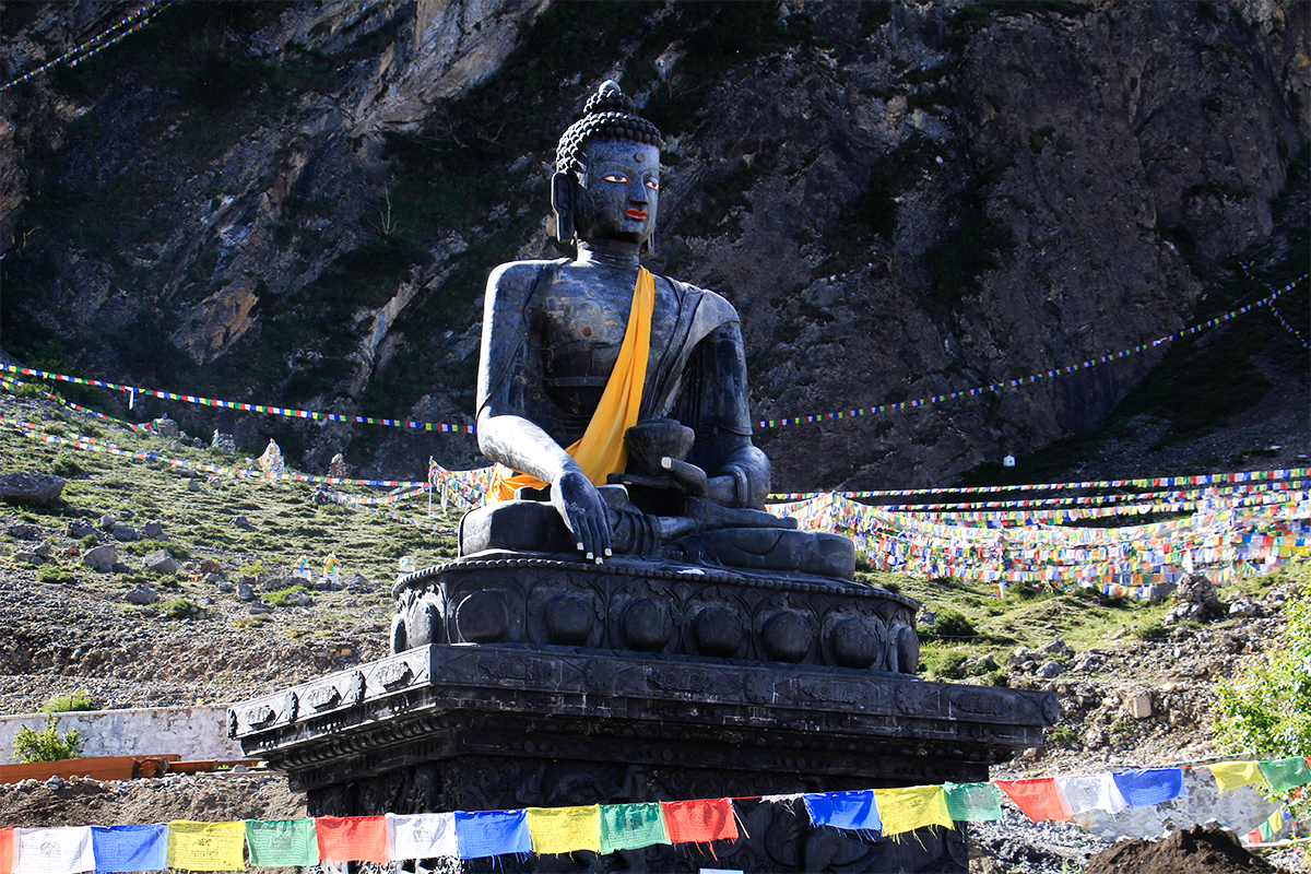 a staue of budhha in mustang region of nepal